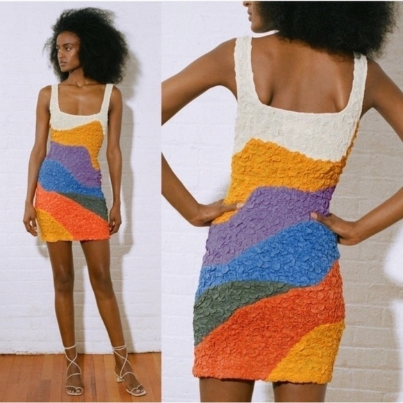 Mara Hoffman multicolor colorblock sleeveless Laura popcorn mini dress XS Rare - Picture 2 of 11